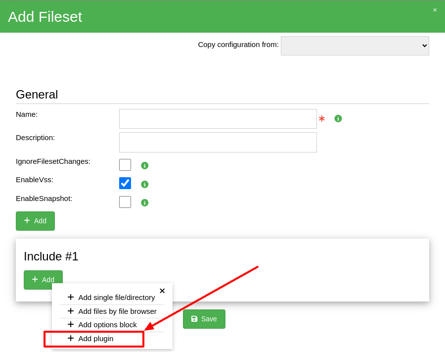 Bacularis plugin configuration in the FileSet