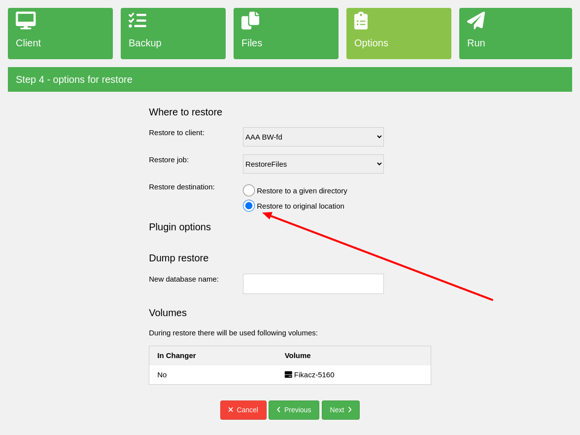 Bacularis plugin data restore directly to the database server