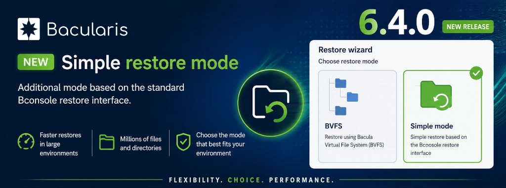 <p>Bacularis 6.4.0 is now available, bringing a new simple restore mode, an improved job log experience, new API capabilities, and a range of internal enhancements and bug fixes.</p>