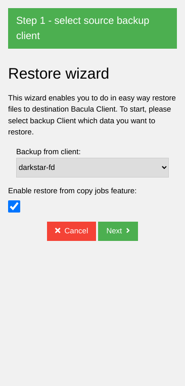 Bacularis - responsive Bacula user interface - restore wizard